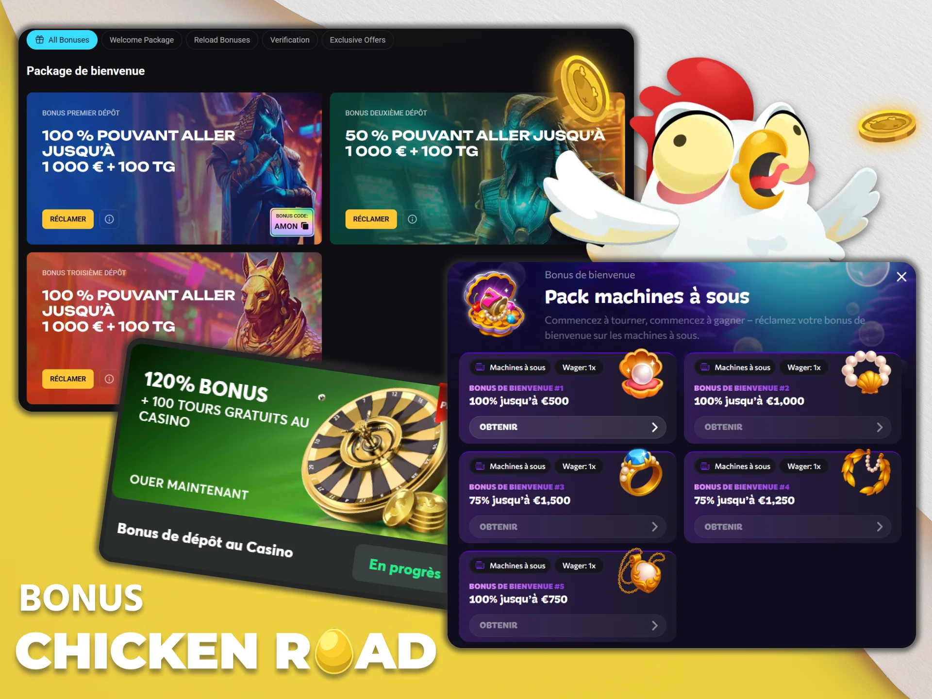 Obtenez les bonus disponibles sur le site Web du casino et utilisez-les dans le jeu Chicken Road.