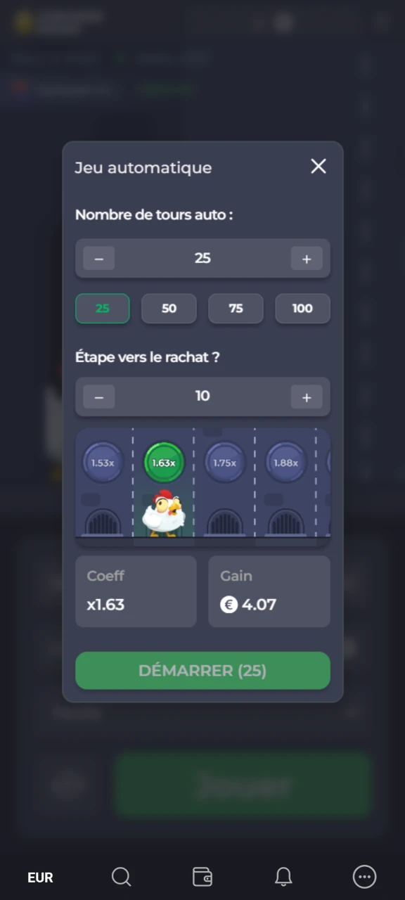 Utilisez les paris automatiques dans le jeu Chicken Road.
