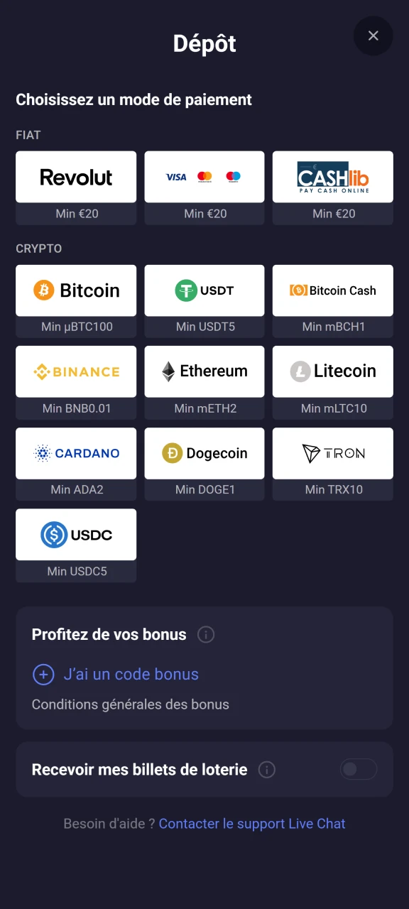 Rechargez votre compte pour ajouter des crédits au jeu Chicken Road.