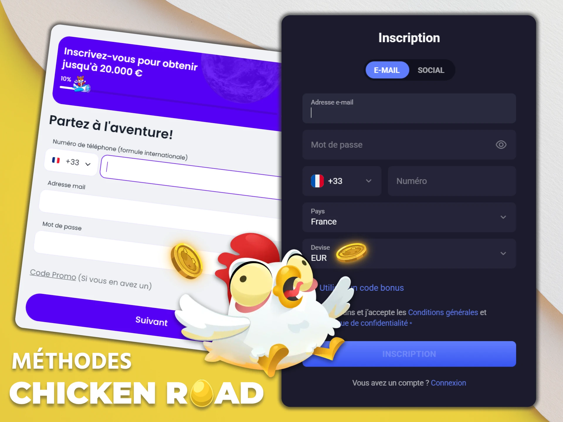 Découvrez les différentes méthodes d'inscription proposées aux joueurs de Chicken Road.