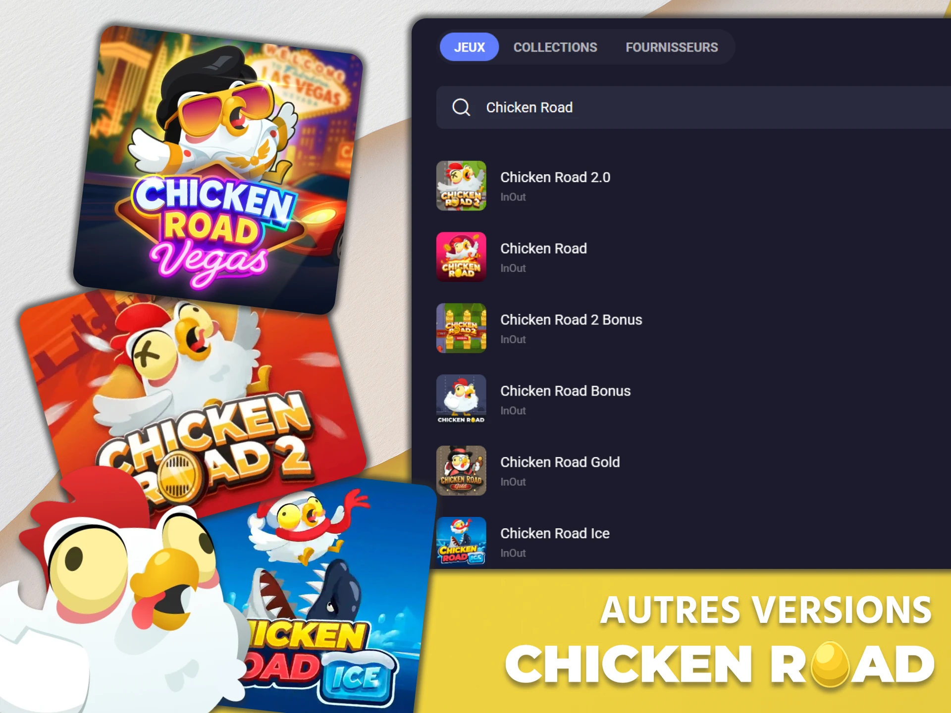 Découvrez les autres versions du jeu Chicken Road, comme Chicken Road Gold et Chicken Road Vegas.